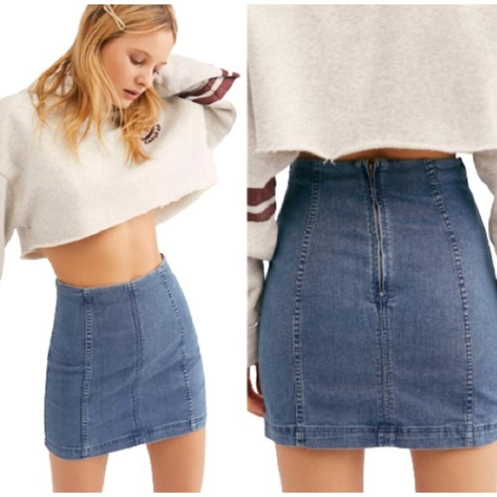 Free People Blue Denim Mini Skirt